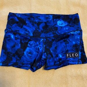 Fleo Blue Athletic Shorts with Vibrant Floral Design